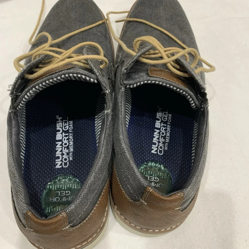 Nunn Bush Canvas Plain Toe Oxford Dress Shoes Mens 12 M Gray Brown Lace Up